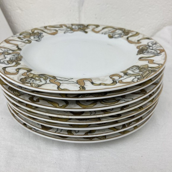 SOLD -4pc American Atelier Heavenly Hosts Cherubs Angel Christmas Salad Plate 8" - Picture 6 of 7